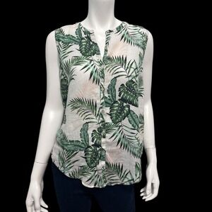 C&C California S 100% Linen‎ Palm Leaf Print Sleeveless Top/Tank Beachy
